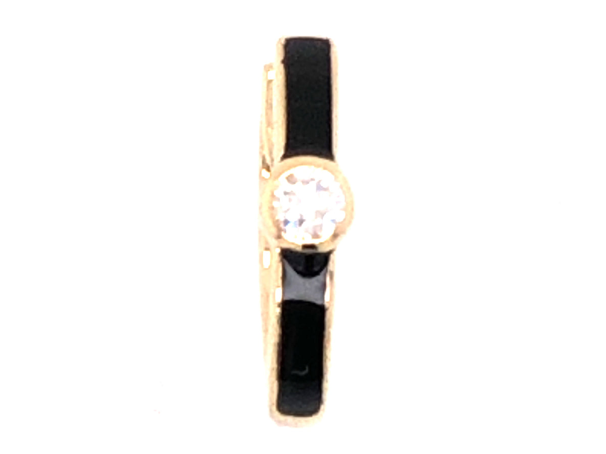 SINGLE DIAMOND BLACK ENAMEL EARRING