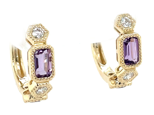 Amethyst Diamond Alternating Hoop Earring, 16mm
