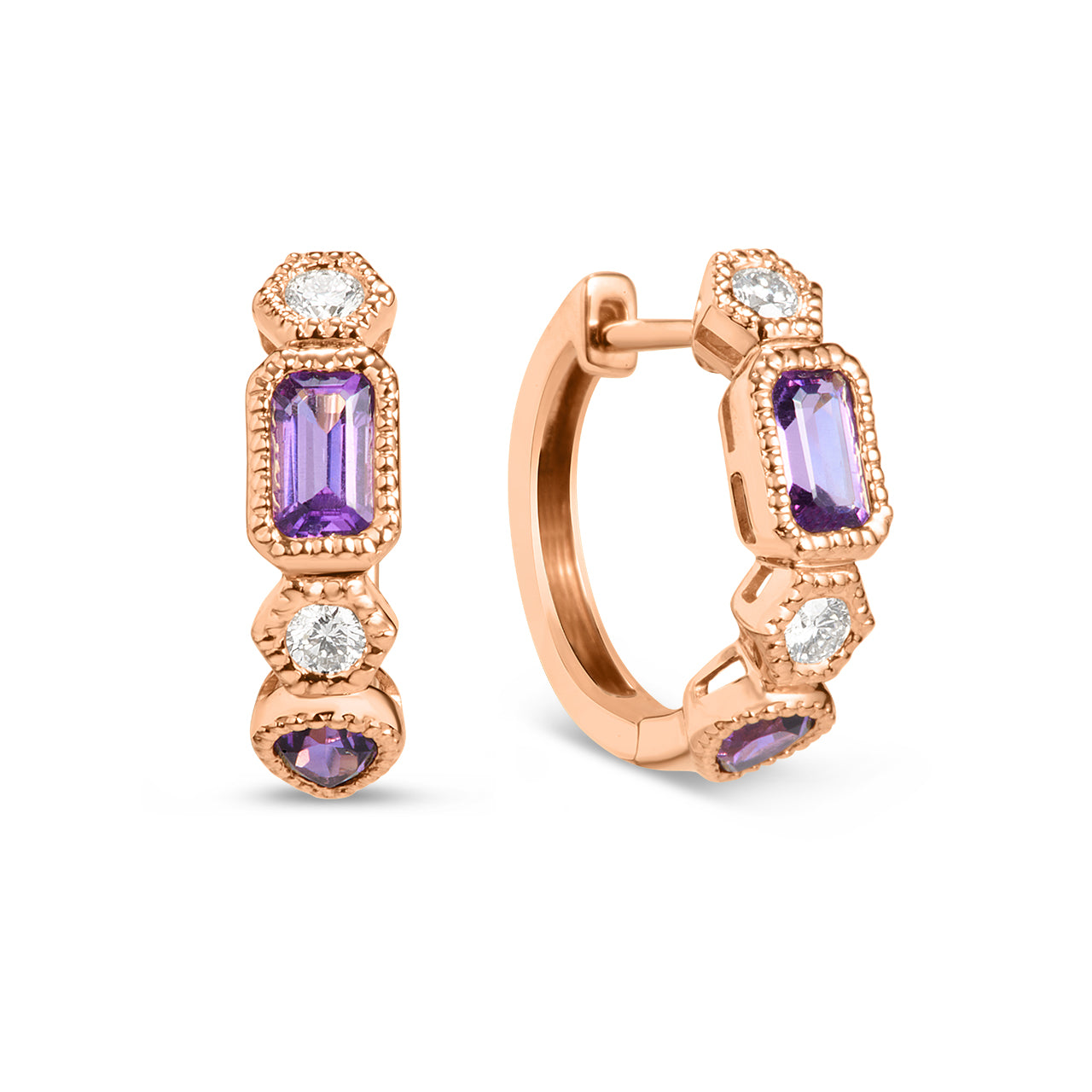 Amethyst & Diamond Alternating Huggie Earring