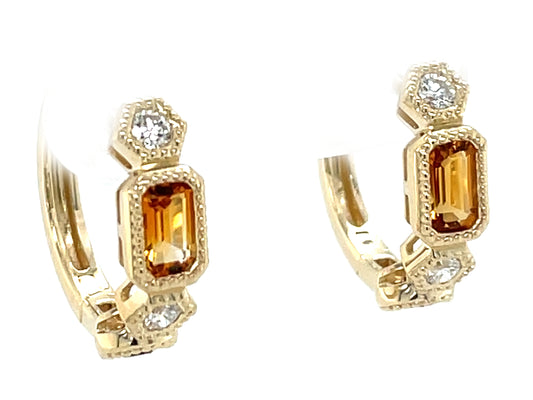 Citrine Diamond Alternating Hoop Earring, 16mm