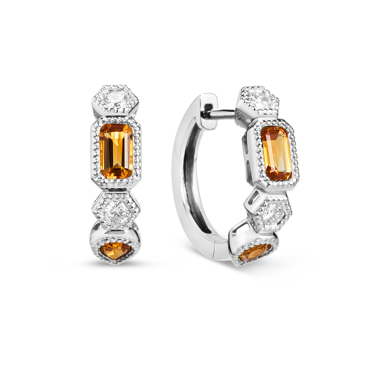 Citrine & Diamond Alternating Huggie Earring