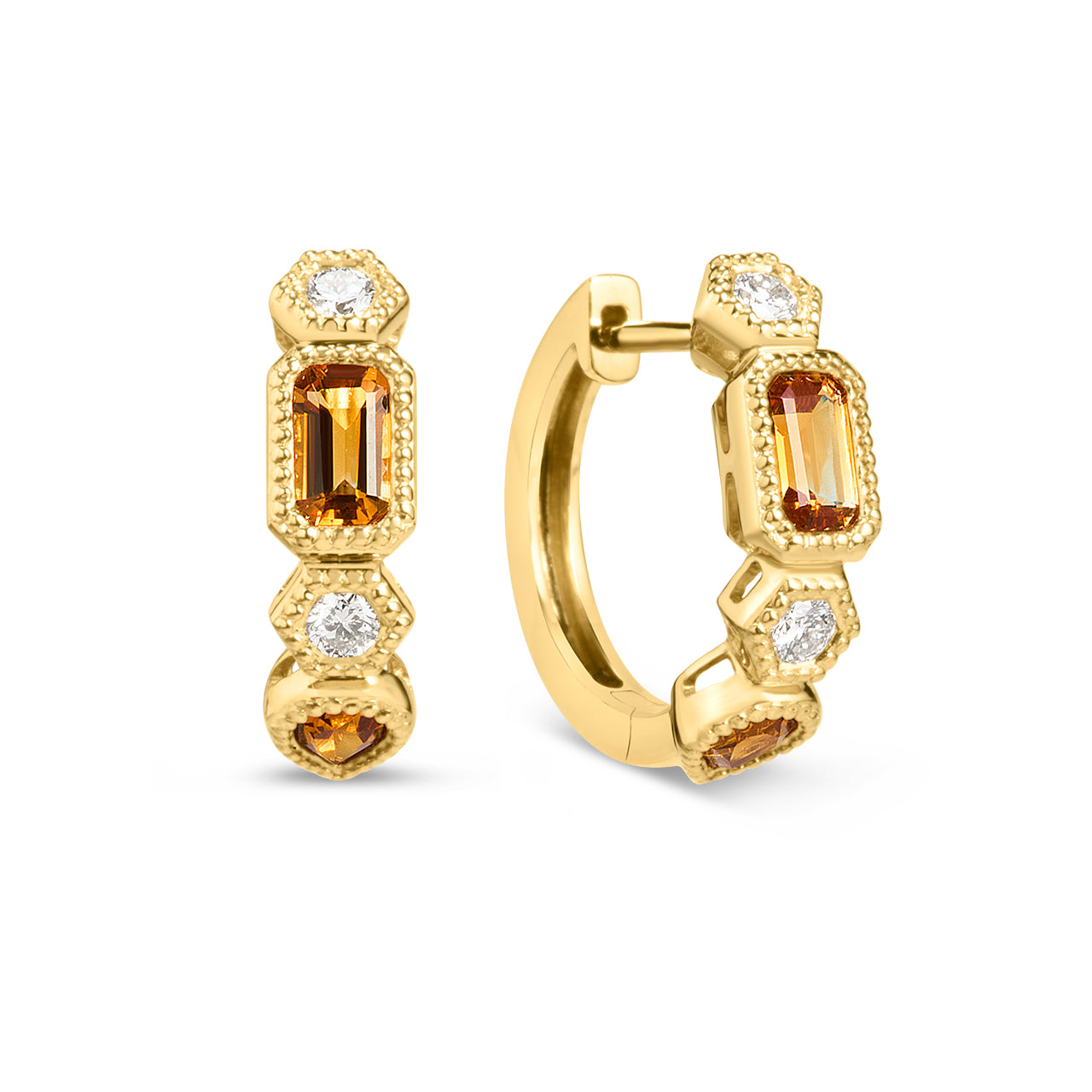 Citrine & Diamond Alternating Huggie Earring