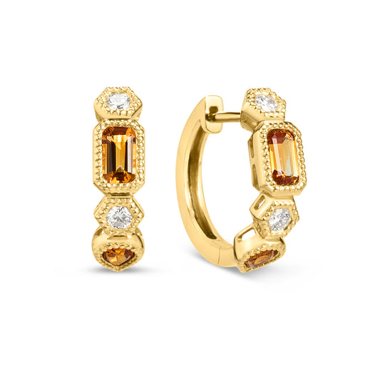 Citrine & Diamond Alternating Huggie Earring