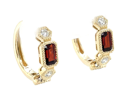 Garnet Diamond Alternating Hoop Earring, 16mm