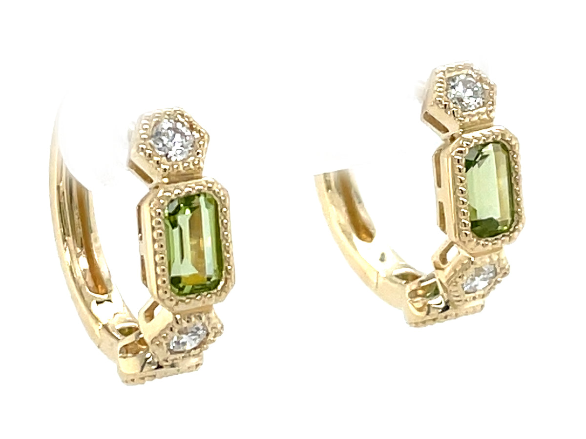 Peridot Diamond Alternating Hoop Earring, 16mm