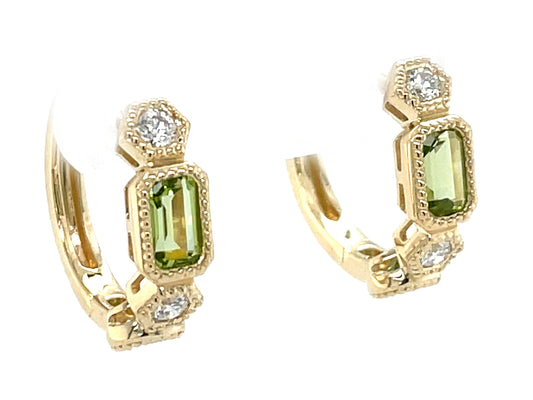 Peridot Diamond Alternating Hoop Earring, 16mm