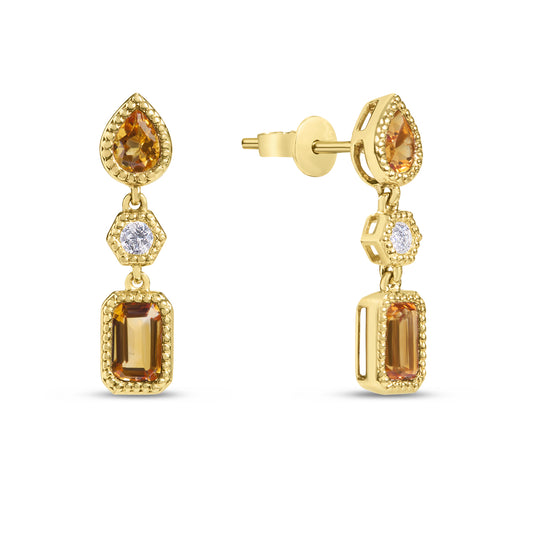 Citrine & Diamond 3 Stone Dangle Earring