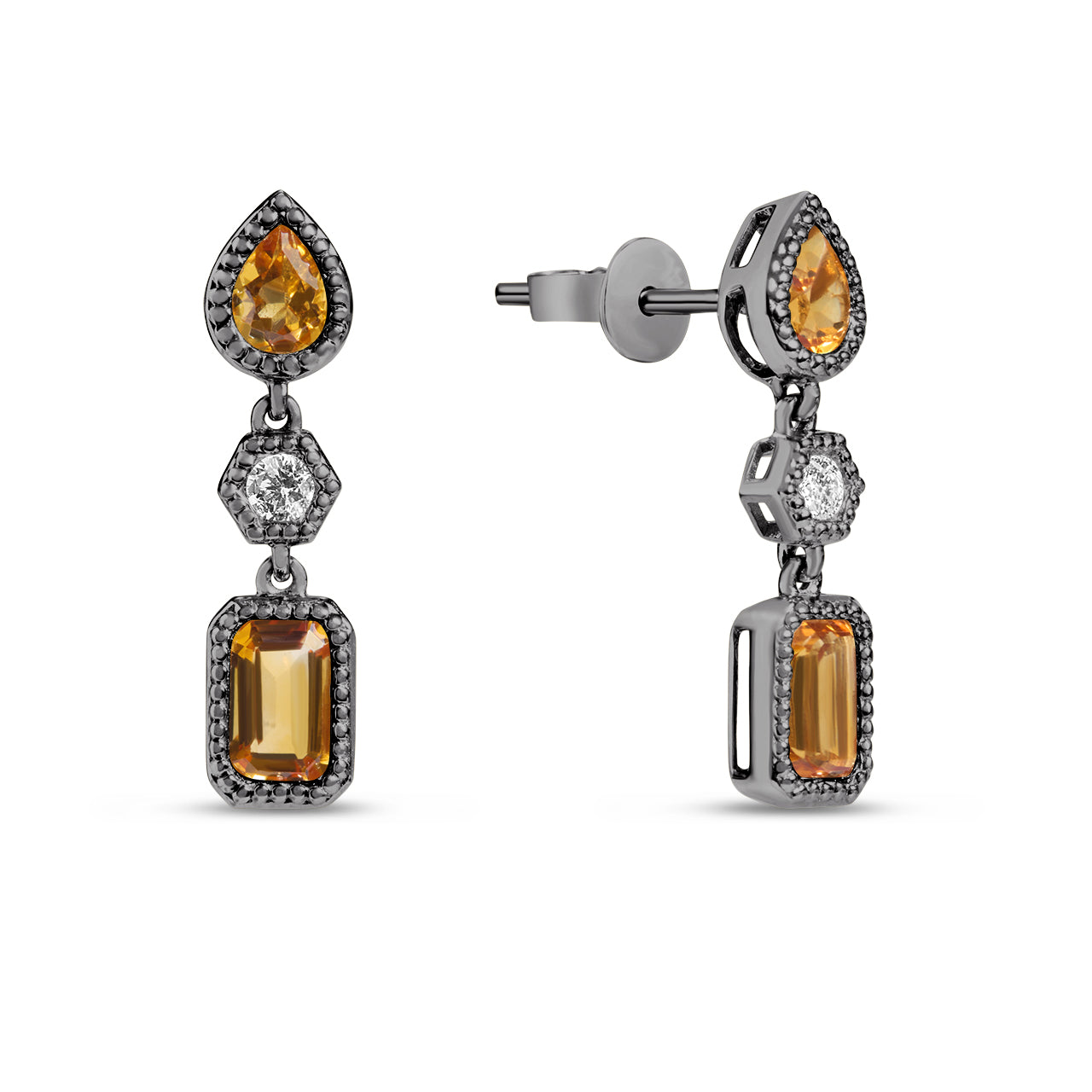 Citrine & Diamond 3 Stone Dangle Earring