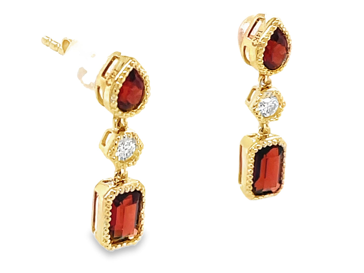 GARNET & DIAMOND DANGLE EARRING, 18MM