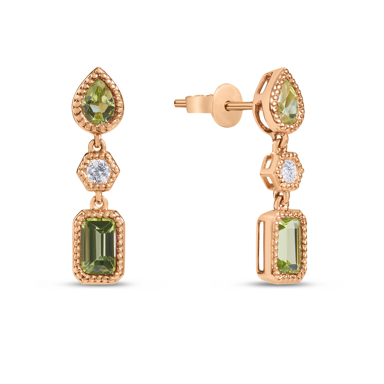 Peridot & Diamond 3 Stone Dangle Earring