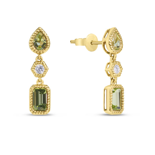 Peridot & Diamond 3 Stone Dangle Earring