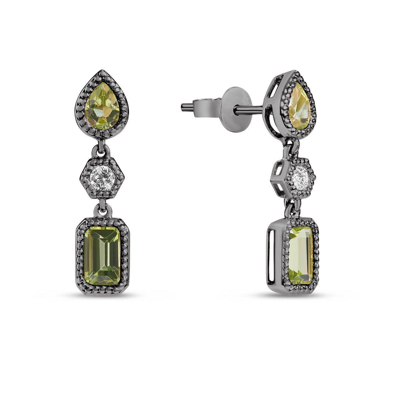 Peridot & Diamond 3 Stone Dangle Earring