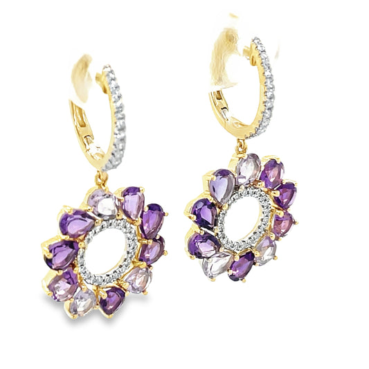 AMETHYST PEAR & DIAMOND CIRCLE DANGLE EARRING