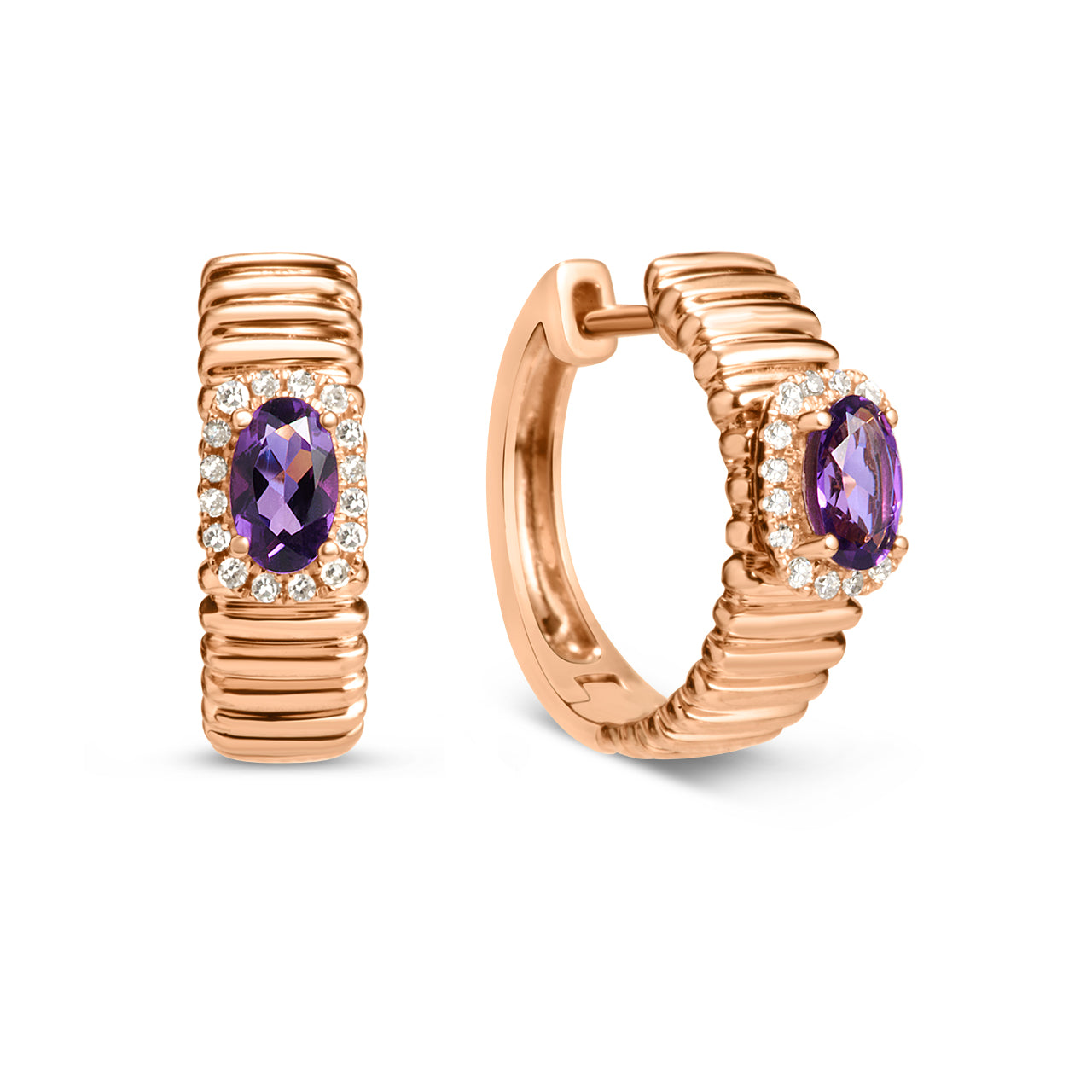 Amethyst & Diamond Fluted Huggie Earring