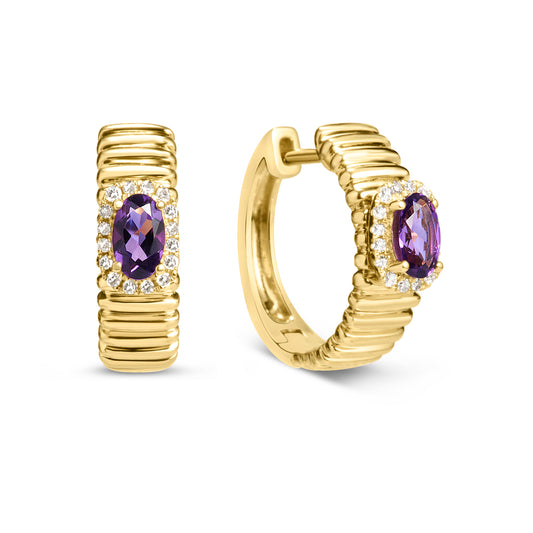 Amethyst & Diamond Fluted Huggie Earring