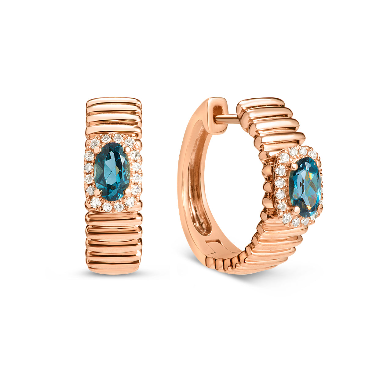 Blue Topaz & Diamond Fluted Huggie Earring