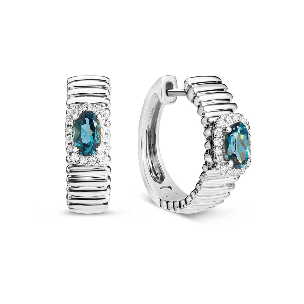 Blue Topaz & Diamond Fluted Huggie Earring