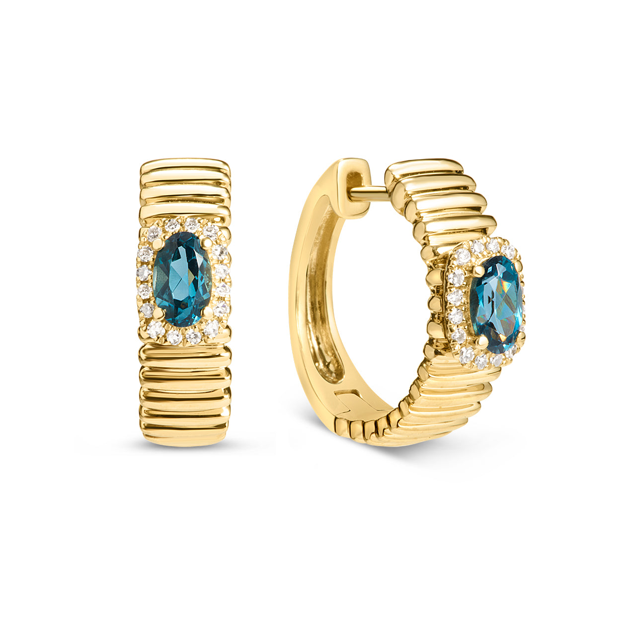 Blue Topaz & Diamond Fluted Huggie Earring