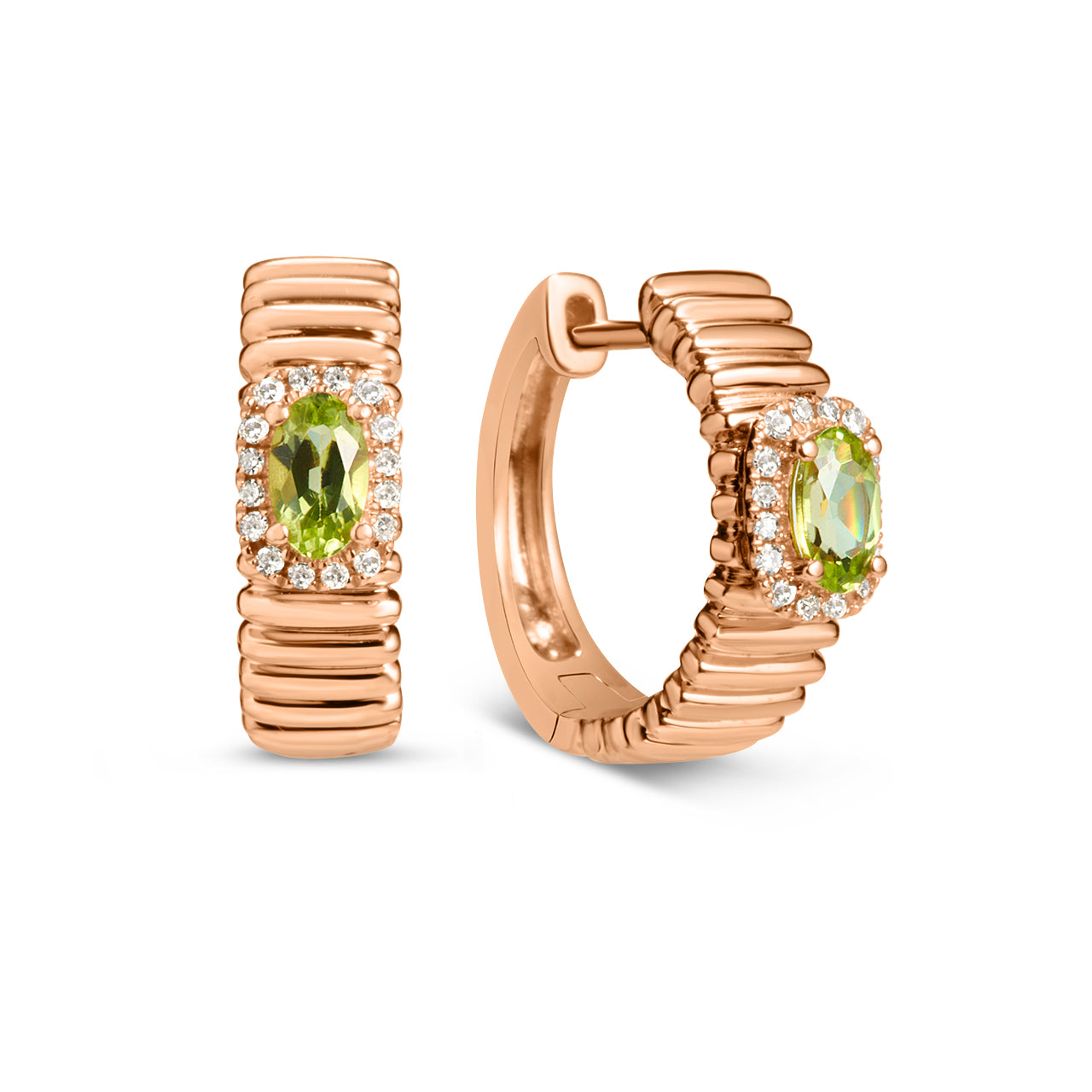 Peridot & Diamond Fluted Huggie Earring