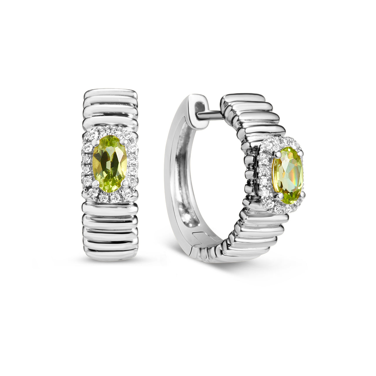 Peridot & Diamond Fluted Huggie Earring