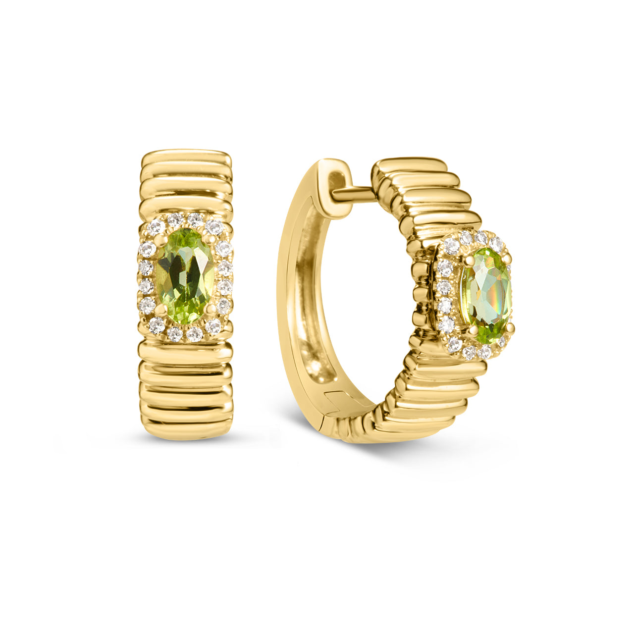 Peridot & Diamond Fluted Huggie Earring