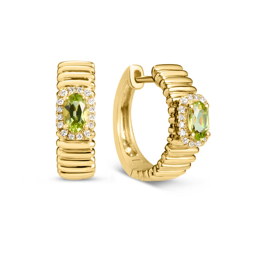Peridot & Diamond Fluted Huggie Earring