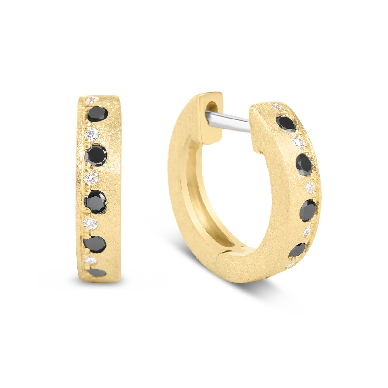Black & White Diamond Alternating Flush Huggie Earring