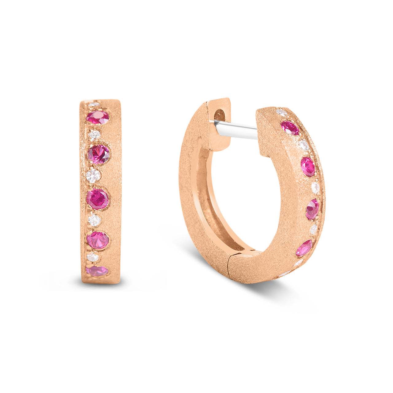 Ruby & Diamond Alternating Flush Huggie Earring