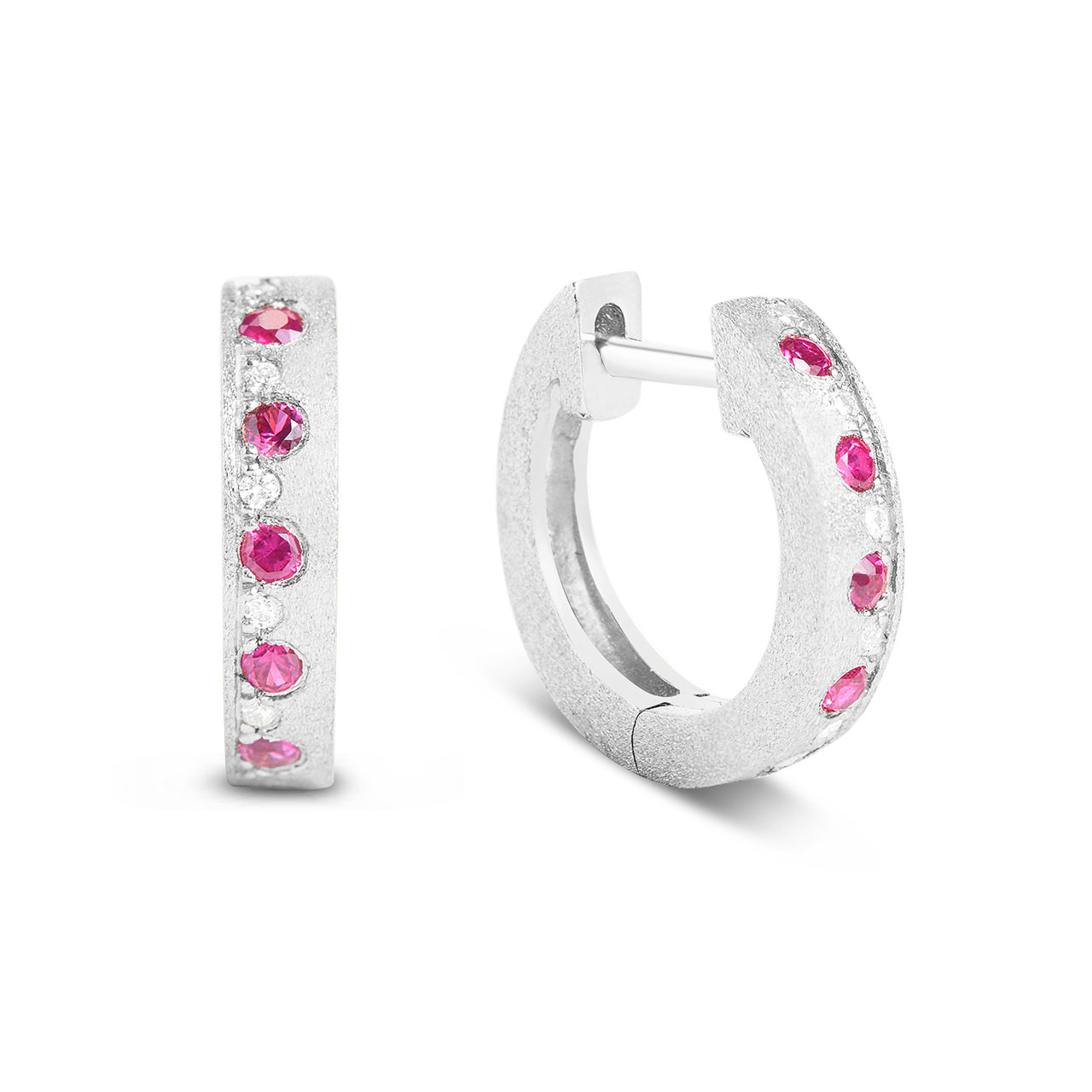 Ruby & Diamond Alternating Flush Huggie Earring