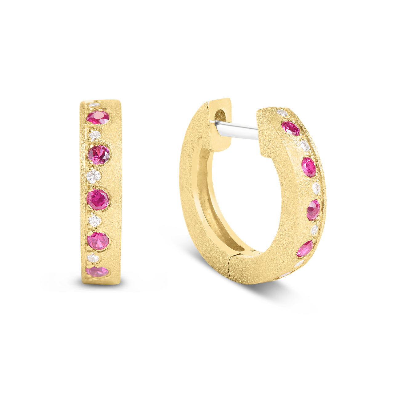 Ruby & Diamond Alternating Flush Huggie Earring
