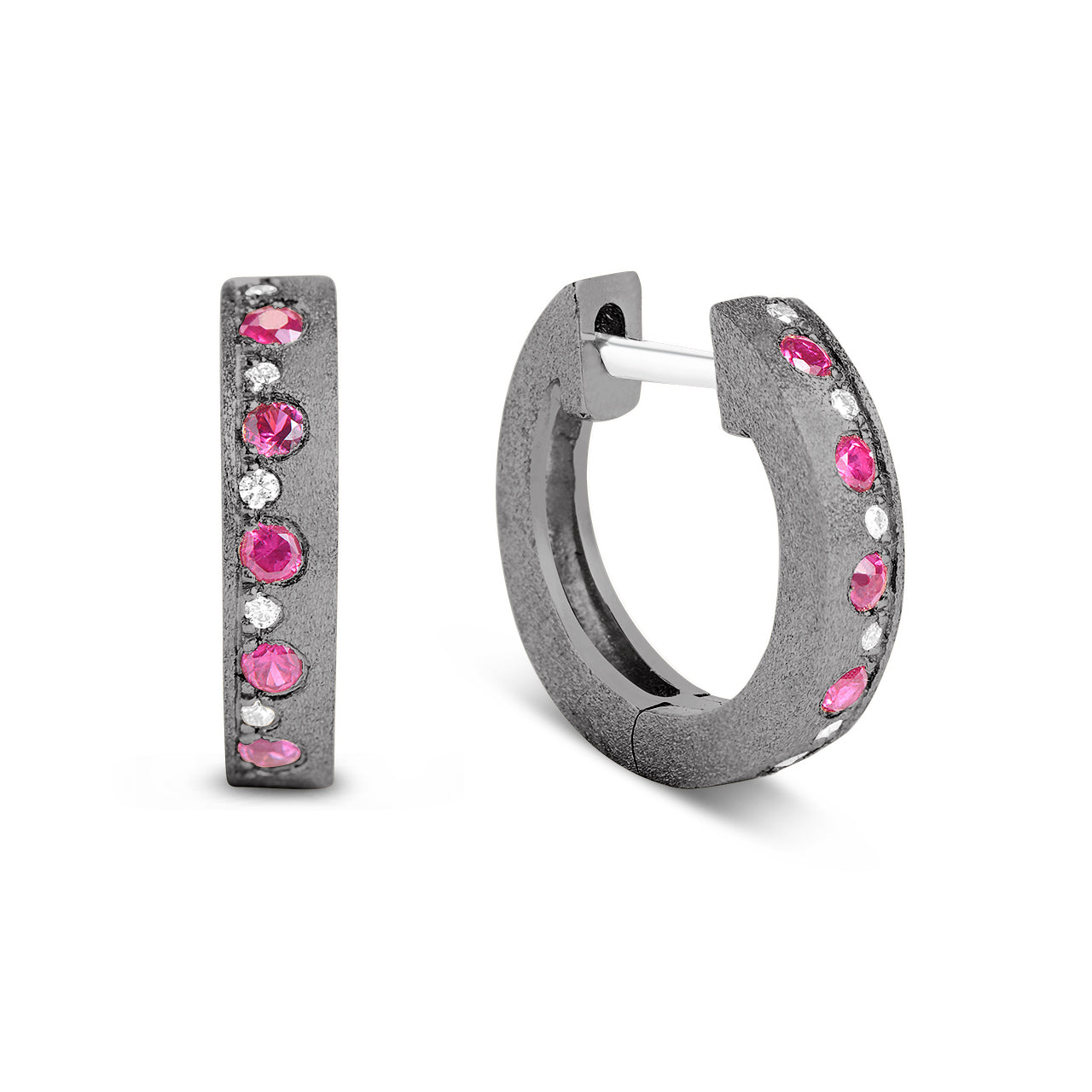 Ruby & Diamond Alternating Flush Huggie Earring
