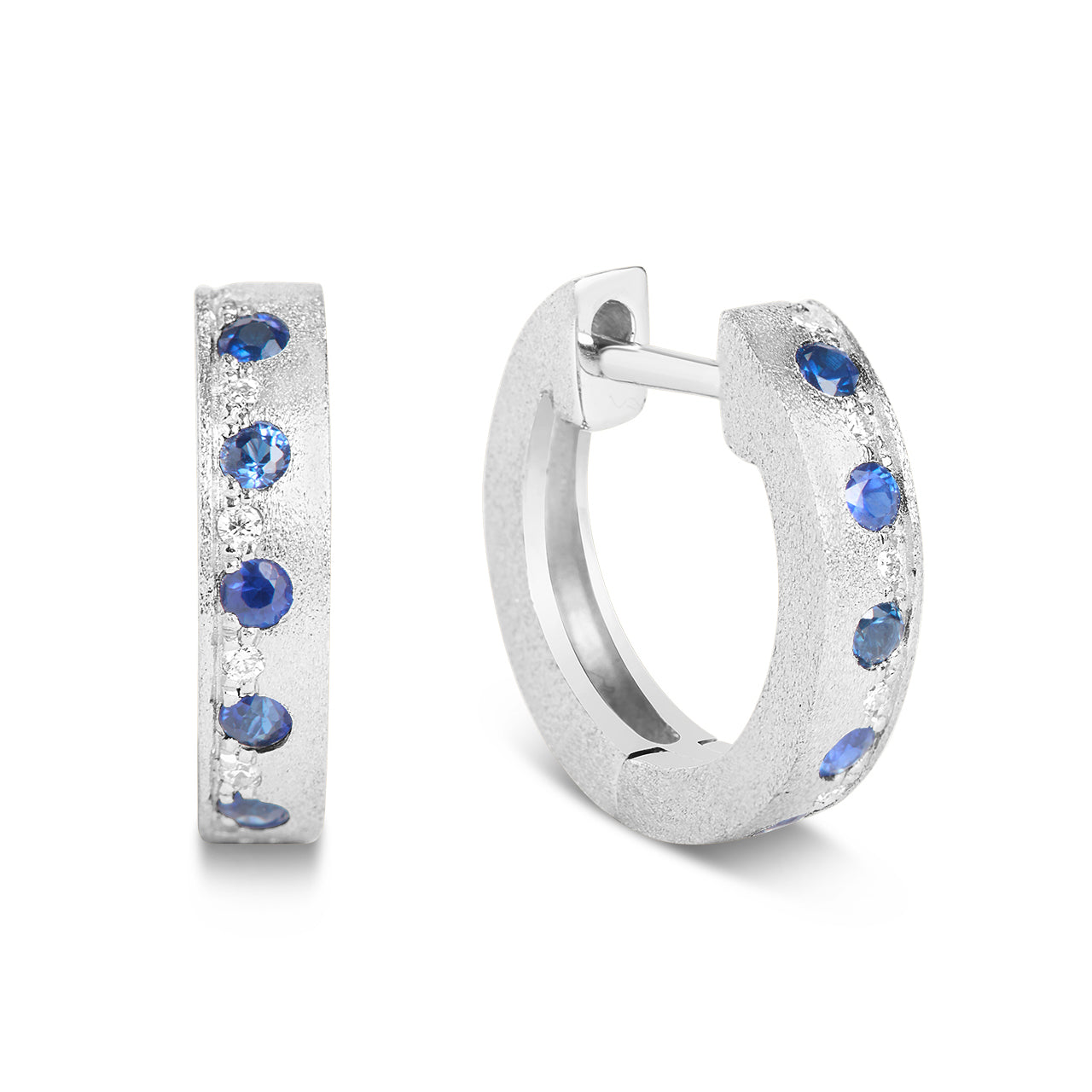 Sapphire & Diamond Alternating Flush Huggie Earring