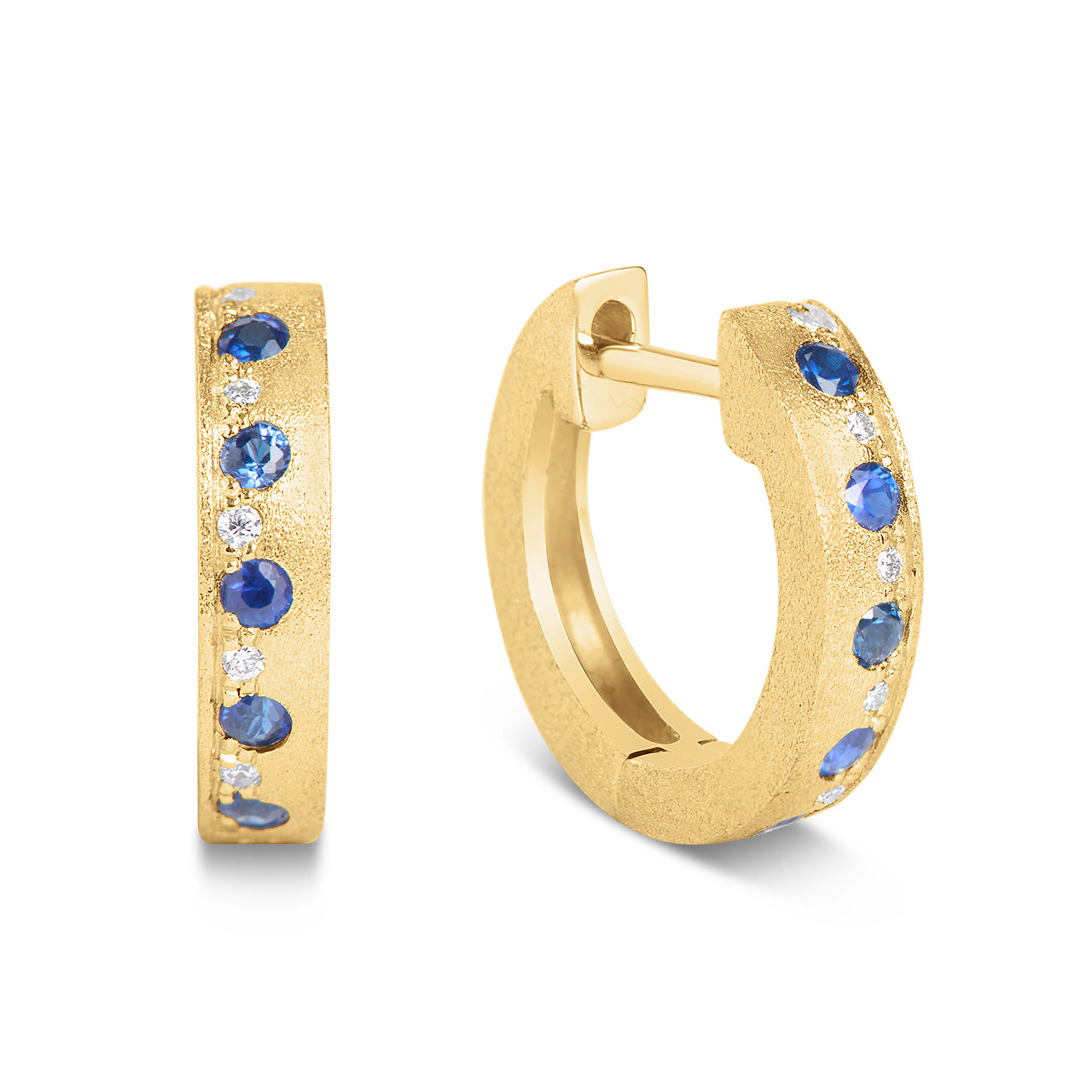 Sapphire & Diamond Alternating Flush Huggie Earring
