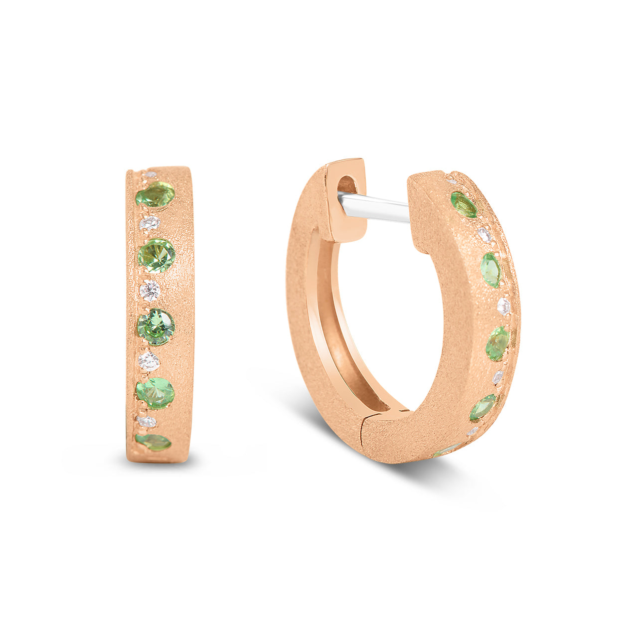 Tsavorite & Diamond Alternating Flush Huggie Earring