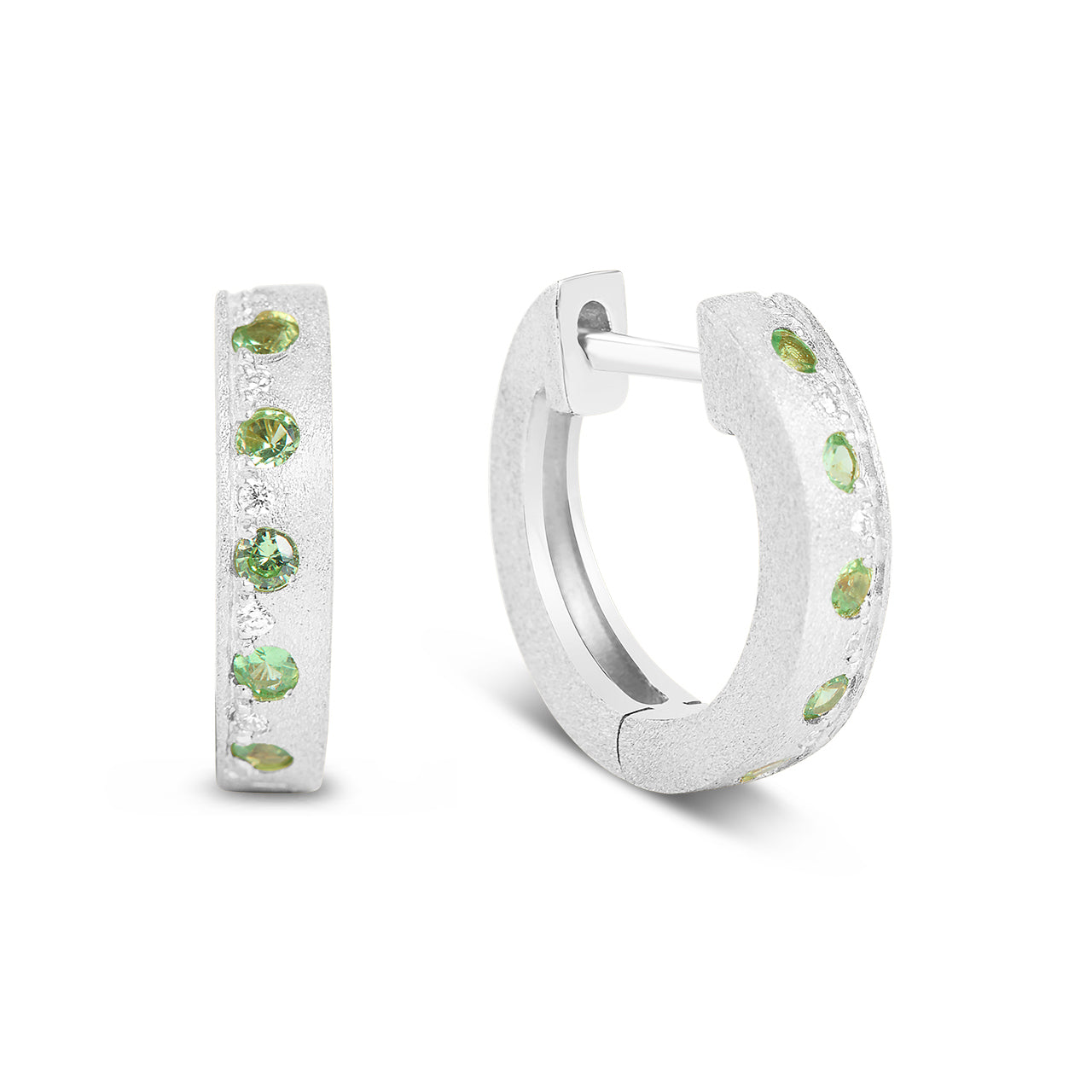 Tsavorite & Diamond Alternating Flush Huggie Earring