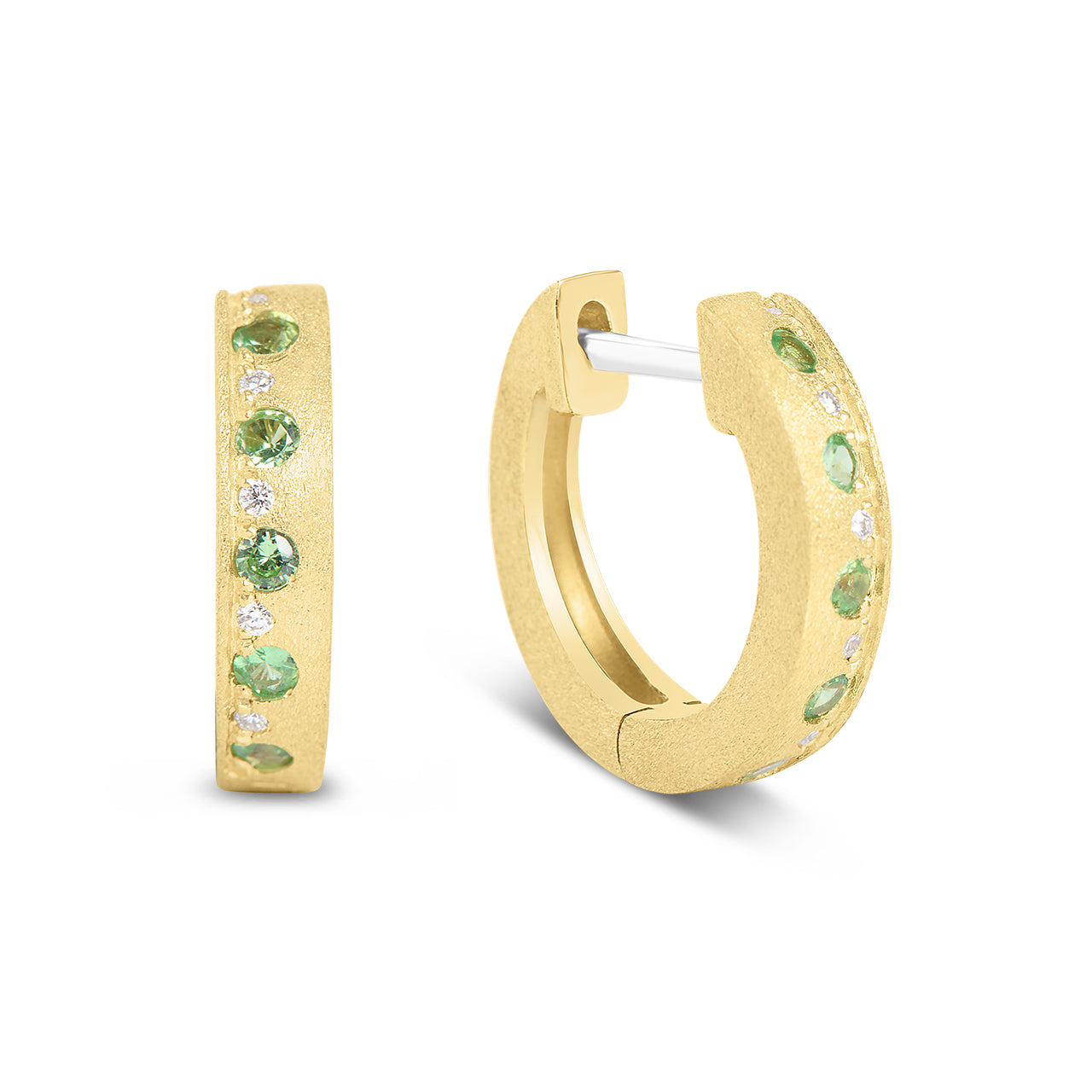 Tsavorite & Diamond Alternating Flush Huggie Earring