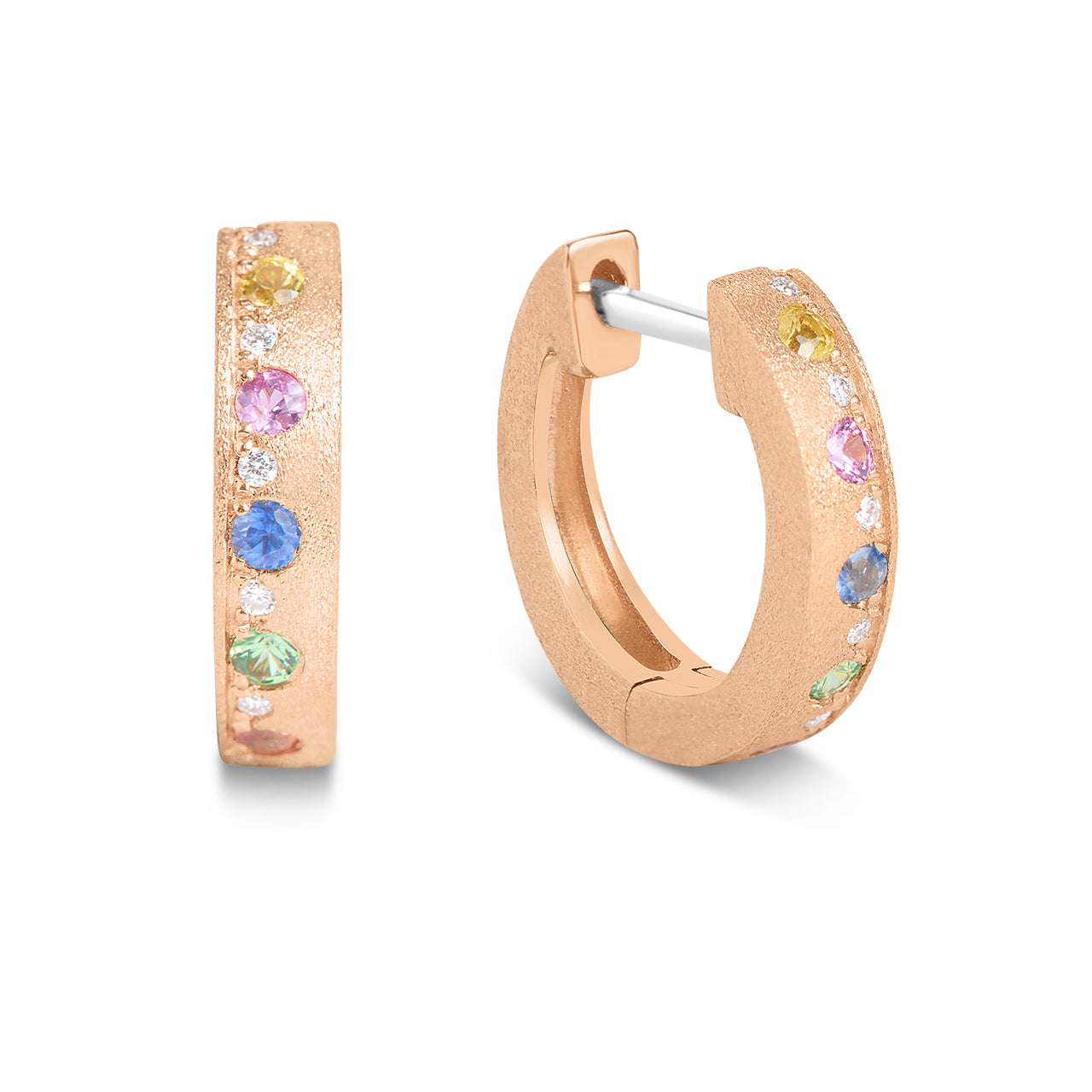 Rainbow Sapphire & Diamond Alternating Flush Huggie Earring