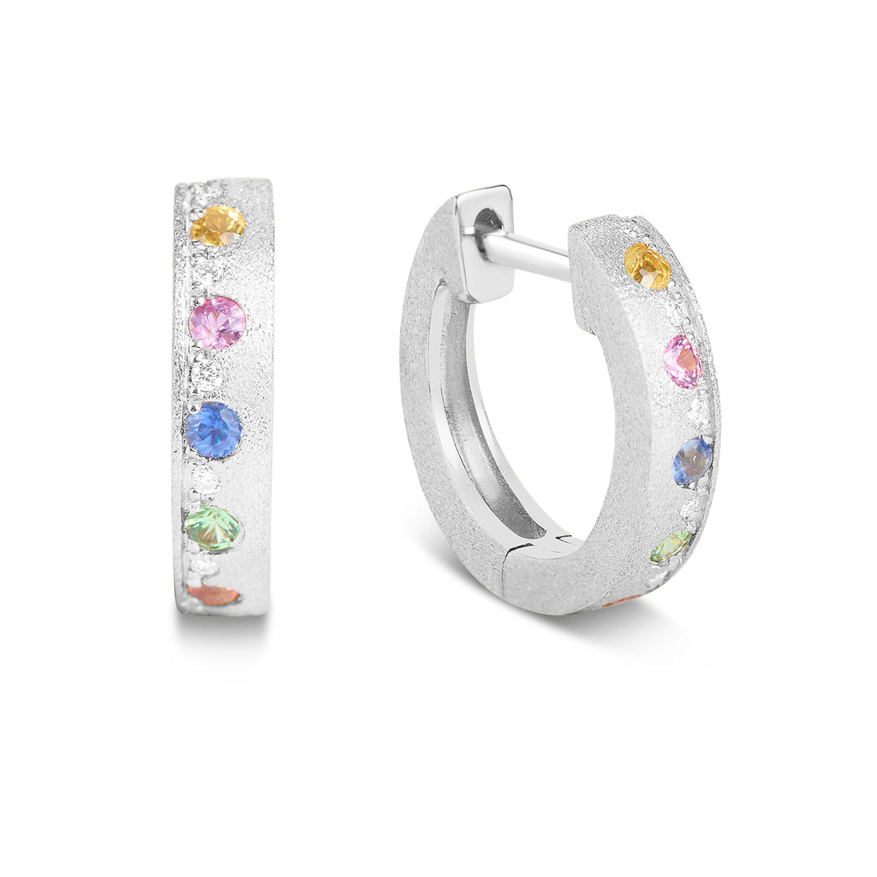 Rainbow Sapphire & Diamond Alternating Flush Huggie Earring