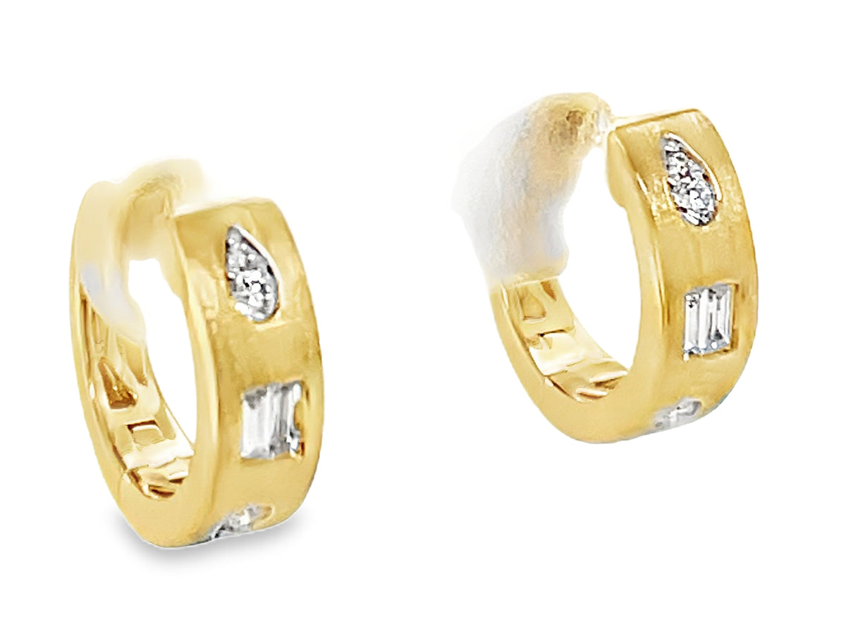DIAMOND PEAR & BAGUETTE SHAPE HOOP EARRING, 13MM, SATIN FINISH FRONT