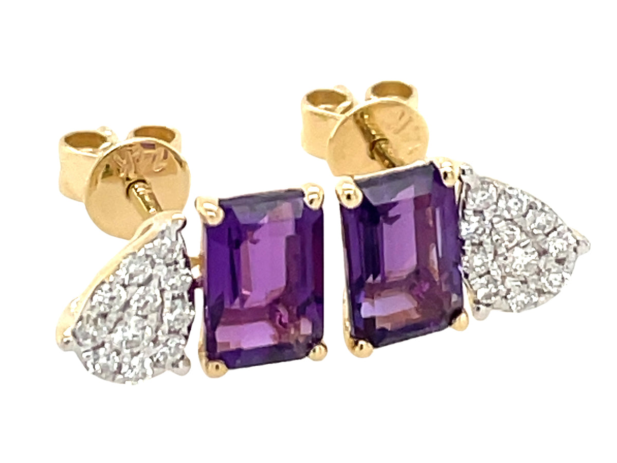 AMETHYST E/C & DIAMOND PAVE PEAR TOI ET MOI STUD EARRING
