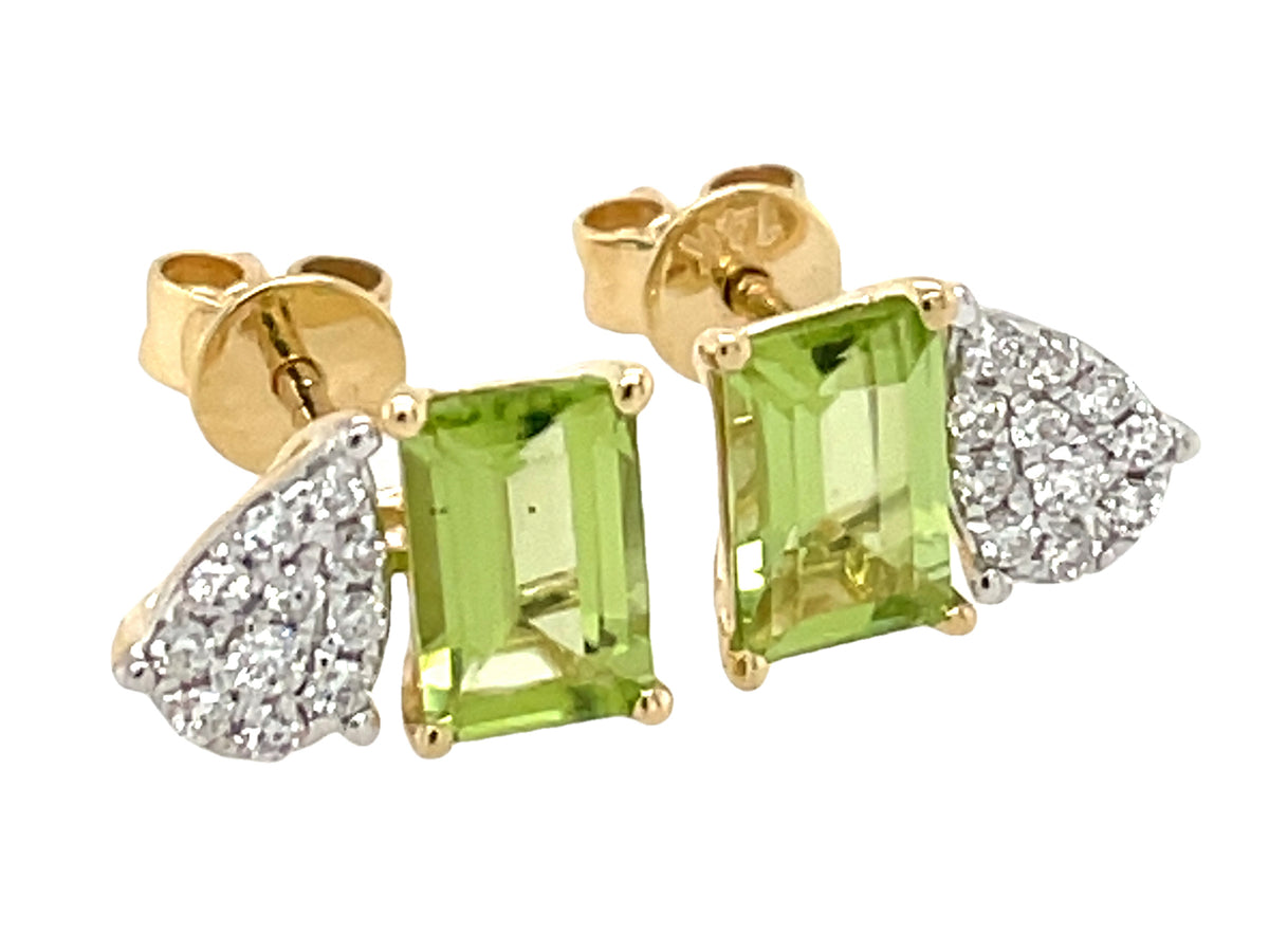 PERIDOT E/C & DIAMOND PAVE PEAR TOI ET MOI STUD EARRING