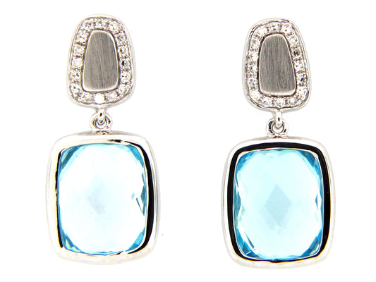 BLUE TOPAZ & DIAMOND EARRING, 14KW (R)
