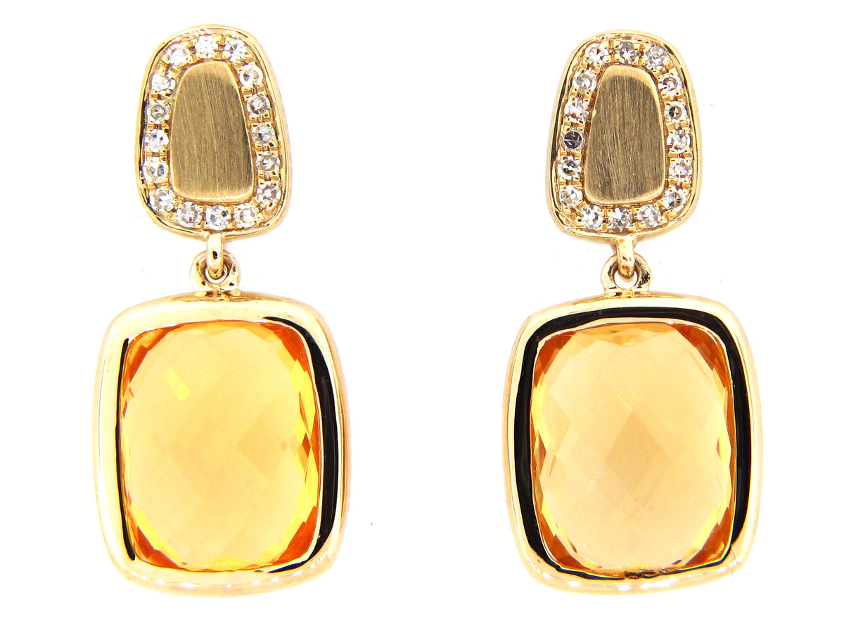 CITRINE & DIAMOND EARRING, 14KY (H)