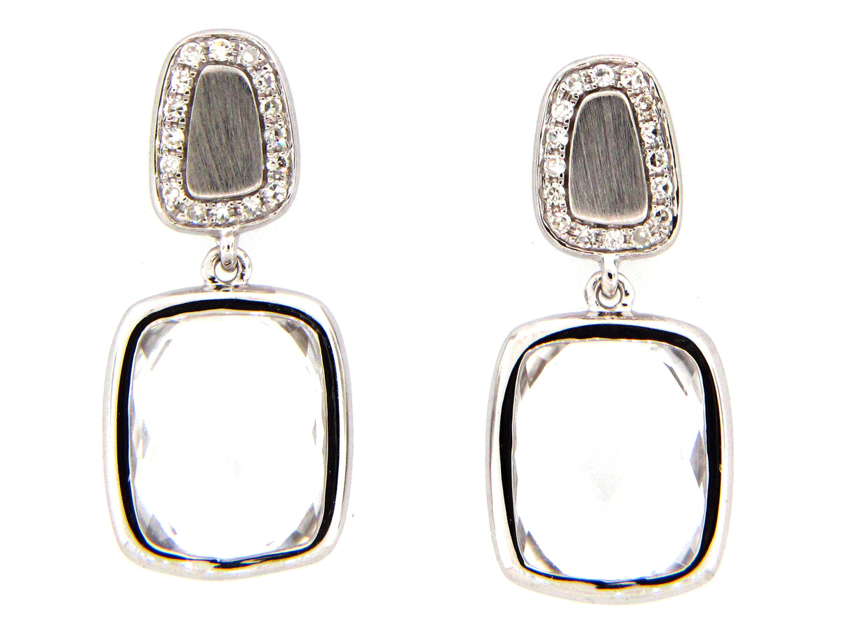 WHITE TOPAZ & DIAMOND EARRING, 14KW (H)