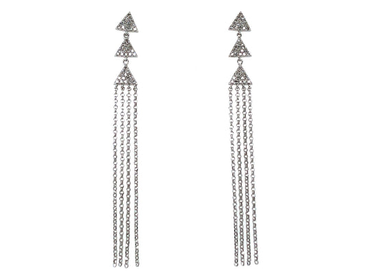 DIAMOND TRIANGLE TASSEL EARRING, 1.5" CHAIN,14KW (N)
