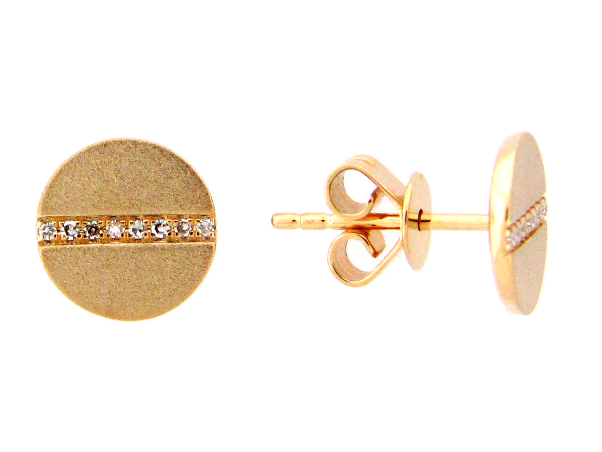 DIAMOND DISC STUD EARRING, SATIN FINISH,  14KY (N)