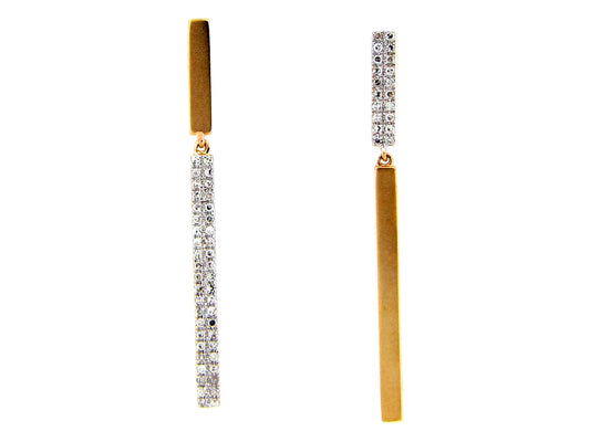 DIAMOND ASYMETRICAL BAR DANGLE EARRING, SATIN FINISH, 14KY (N)