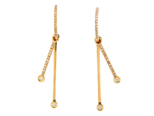 DIAMOND 2 BAR LAYERED EARRING, 14KY (N)