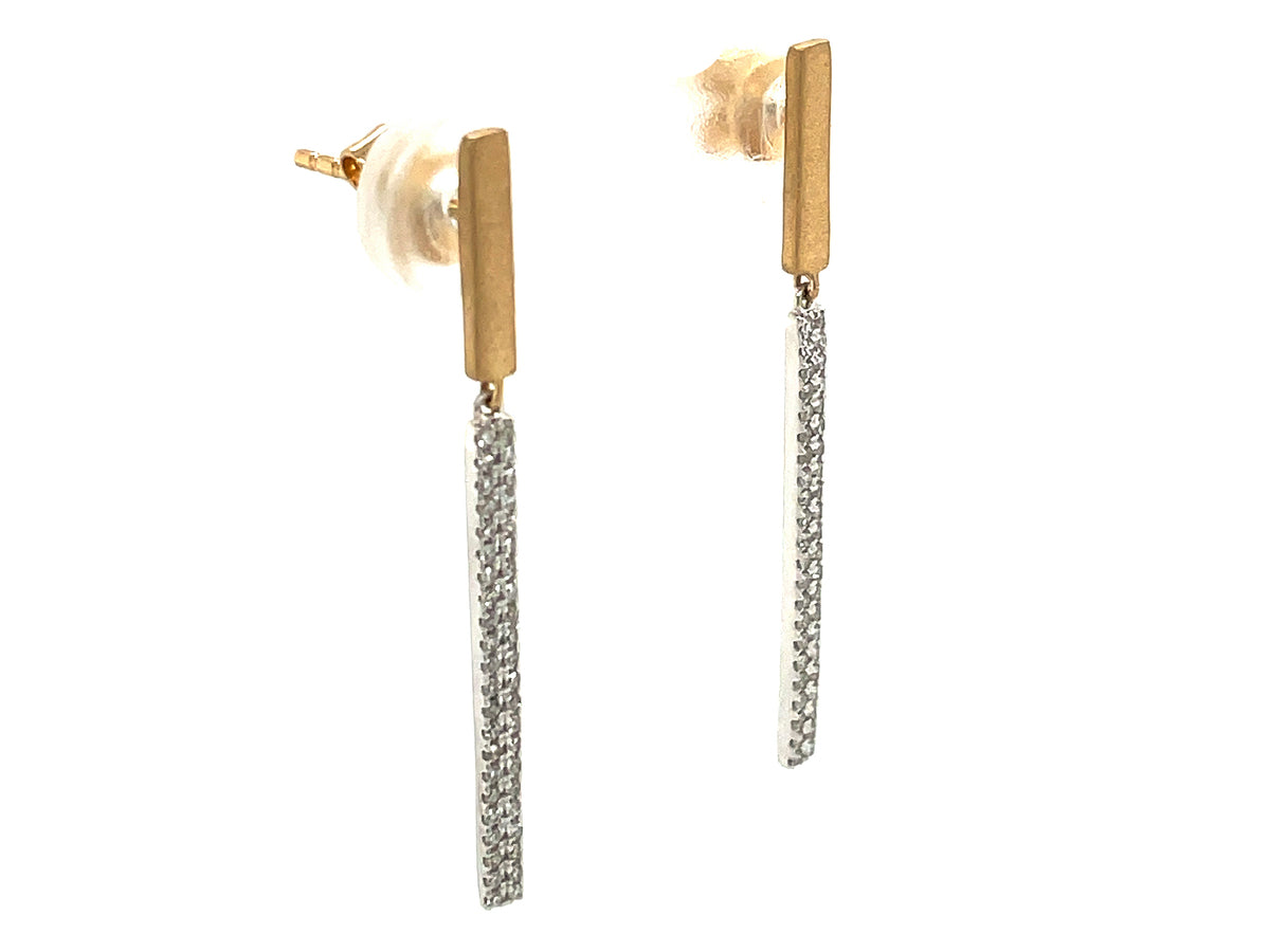 DIAMOND 2 ROW BAR DANGLE EARRING, SATIN