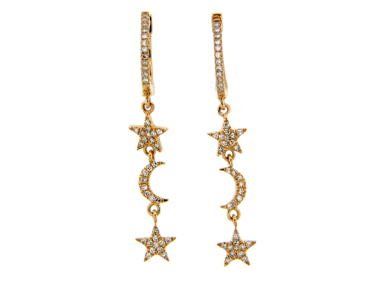 DIAMOND PAVE STAR & CRESCENT MOON DANGLE EARRING